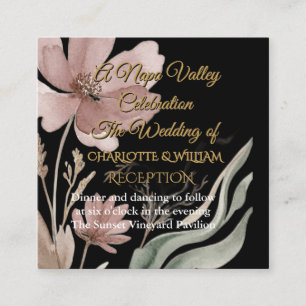 Tarjeta De Recepción Elegant Moody Black Floral Gold Foil Wedding Recep