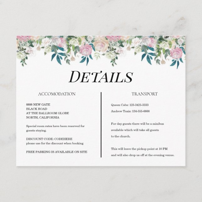 Tarjeta De Recepción Elegant Navy Blush Pink Wedding (Anverso)