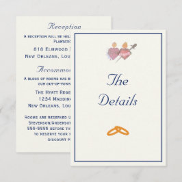 Tarjeta De Recepción Elegant Navy & Cream Two Hearts Catholic Wedding 