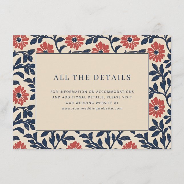 Tarjeta De Recepción Elegant Navy Floral Border (Anverso)