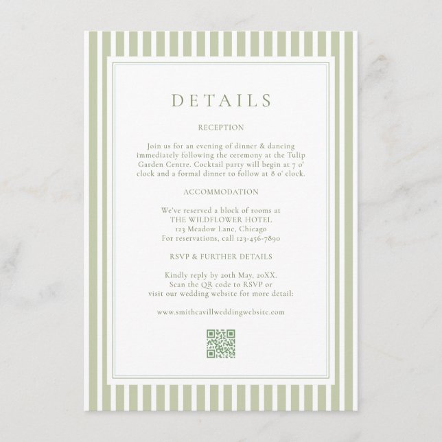 Tarjeta De Recepción Elegant Olive Green Wedding Details Card (Anverso)