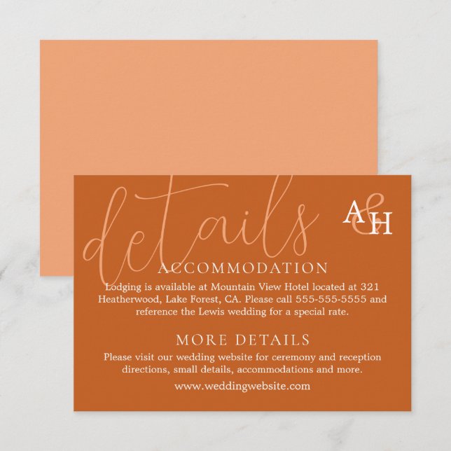 Tarjeta De Recepción Elegant Orange Calligraphy Wedding RSVP Card (Anverso / Reverso)