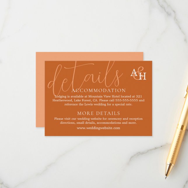 Tarjeta De Recepción Elegant Orange Calligraphy Wedding RSVP Card (Anverso/Reverso In Situ)