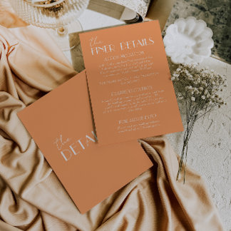 Tarjeta De Recepción Elegant Orange White Stylish Wedding Details