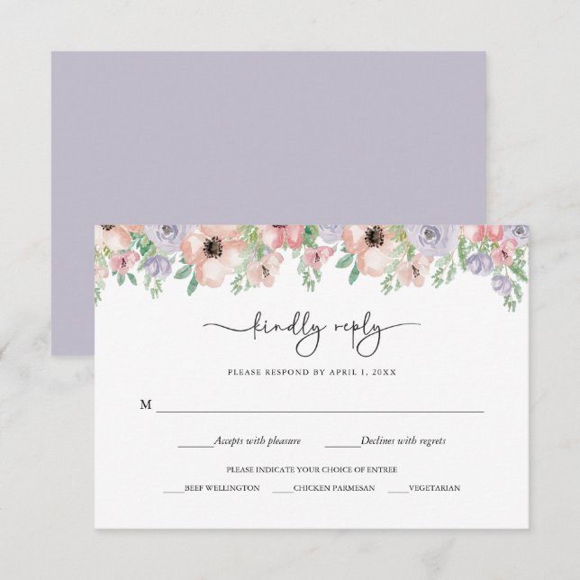 Tarjeta De Recepción Elegant Pastel Floral Party Response Card (Anverso / Reverso)