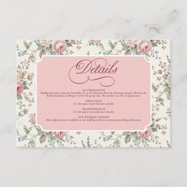 Tarjeta De Recepción Elegant Pastel Roses Shabby Chic Wedding (Anverso)