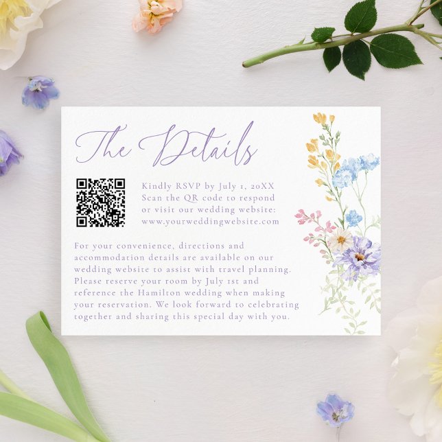 Tarjeta De Recepción Elegant Pastel Wildflower QR Code Wedding Details (Subido por el creador)