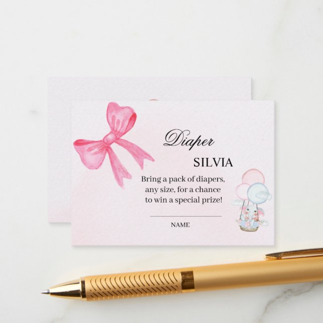 Tarjeta De Recepción Elegant Pink Baby Shower Diaper Raffle Card – Girl (Anverso/Reverso In Situ)