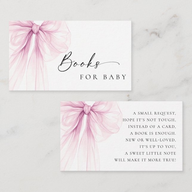 Tarjeta De Recepción Elegant Pink Bow Baby Shower Books for Baby (Anverso / Reverso)