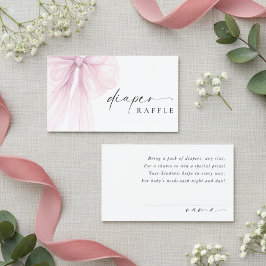Tarjeta De Recepción Elegant Pink Bow Baby Shower Diaper Raffle