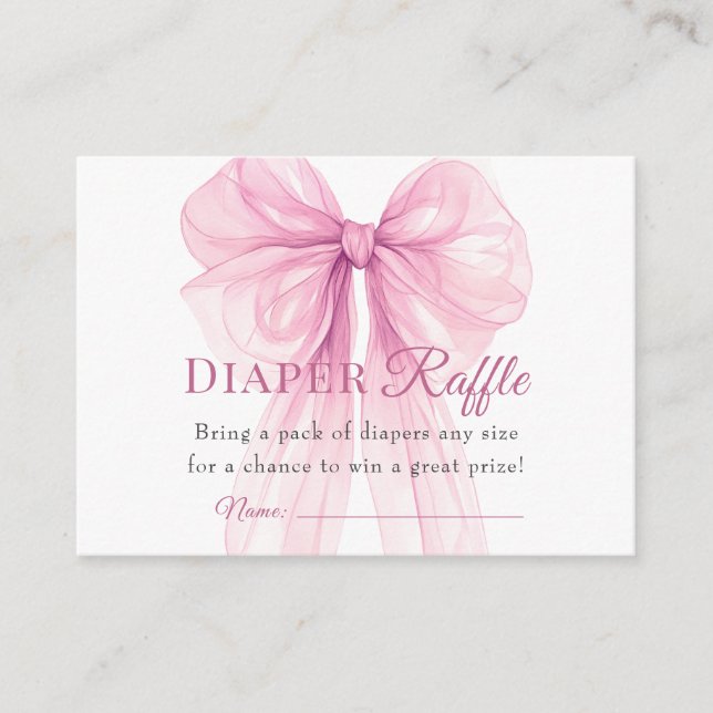 Tarjeta De Recepción Elegant Pink Bow Diaper Raffle Tickets (Anverso)