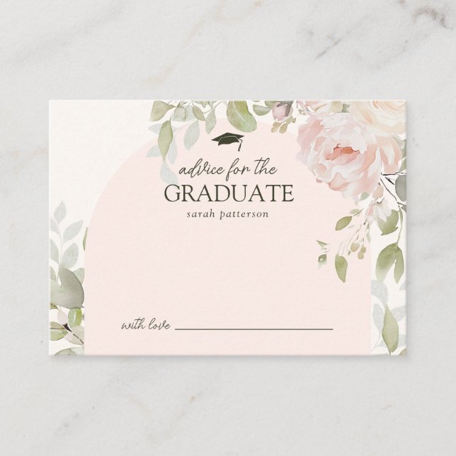Tarjeta De Recepción Elegant Pink Floral Advice for the Grad (Anverso)