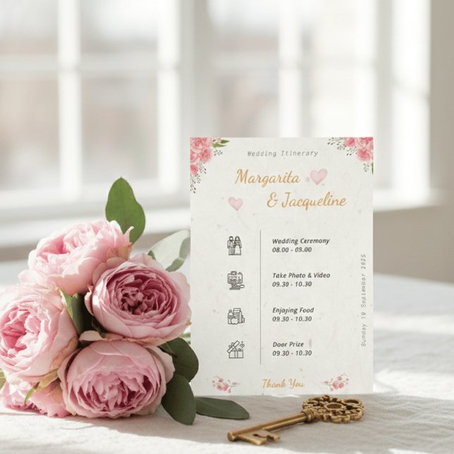 Tarjeta De Recepción Elegant Pink Floral Wedding Itinerary Timeline  (Subido por el creador)