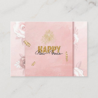 Tarjeta De Recepción Elegant Pink & Gold Happy New Year Floral Card