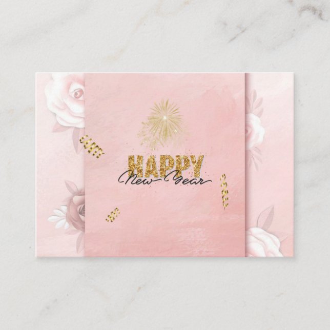 Tarjeta De Recepción Elegant Pink & Gold Happy New Year Floral Card (Anverso)