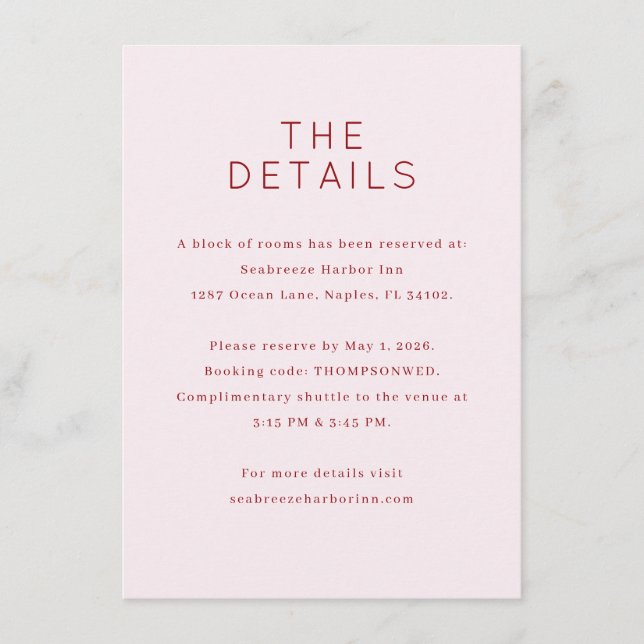 Tarjeta De Recepción Elegant Pink Serif Wedding Enclosure Card (Anverso)