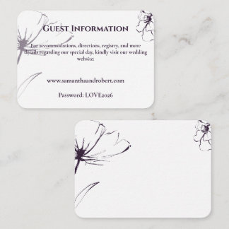 Tarjeta De Recepción Elegant PlumPurple Floral Line Art Wedding Details