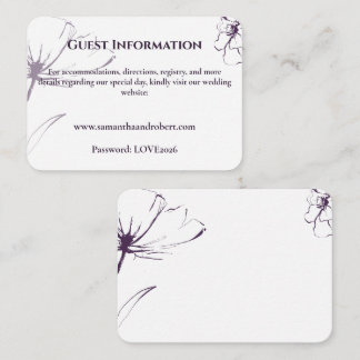 Tarjeta De Recepción Elegant PlumPurple Floral Line Art Wedding Details
