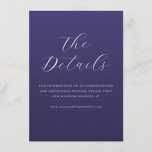 Tarjeta De Recepción Elegant Purple Cursive Wedding Details Card (Anverso)