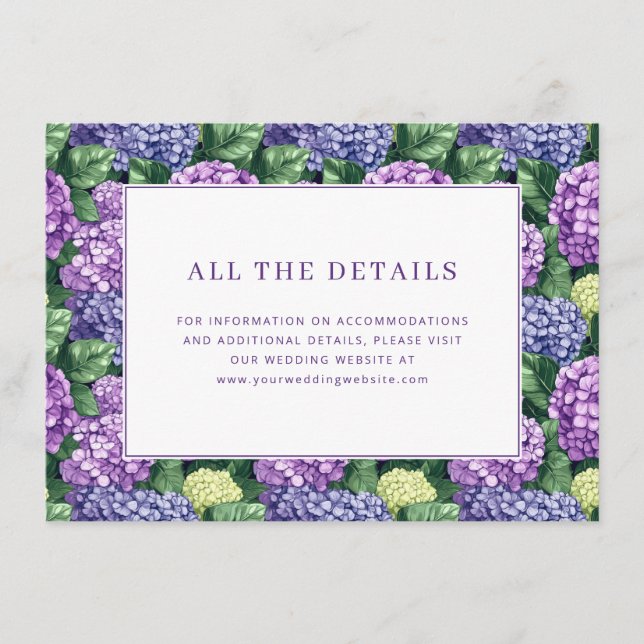 Tarjeta De Recepción Elegant Purple Floral Hydrangea Border (Anverso)