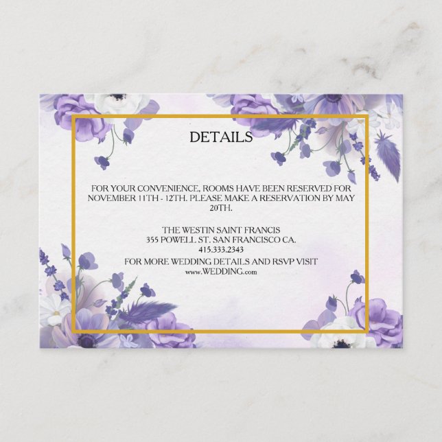 Tarjeta De Recepción Elegant Purple Watercolor wedding (Anverso)