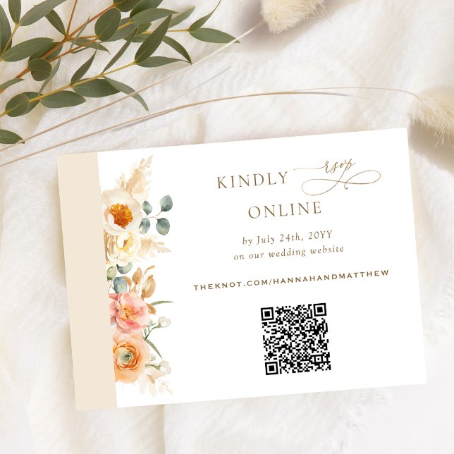 Tarjeta De Recepción Elegant QR Code RSVP Peach, Champagne Wedding (Subido por el creador)