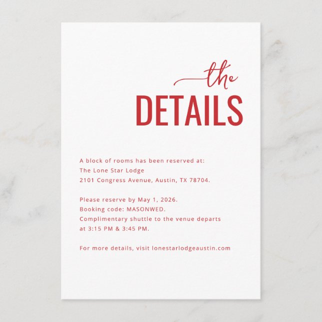 Tarjeta De Recepción Elegant Red Minimalist Details (Anverso)