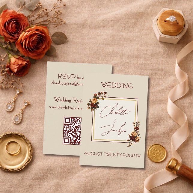 Tarjeta De Recepción Elegant Romantic Rusty Rose Autumn Wedding (Subido por el creador)