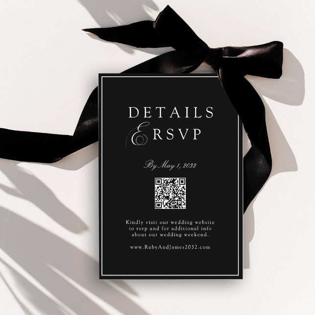 Tarjeta De Recepción Elegant Royal Black QR Code Wedding RSVP  (Elegant Royal Black QR Code Wedding RSVP Enclosure Card)