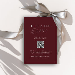 Tarjeta De Recepción Elegant Royal Burgundy QR Code Wedding RSVP 