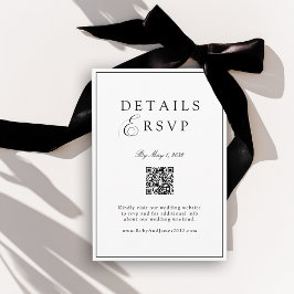 Tarjeta De Recepción Elegant Royal White & Black QR Code Wedding RSVP 