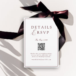 Tarjeta De Recepción Elegant Royal White & Burgun QR Code Wedding RSVP 