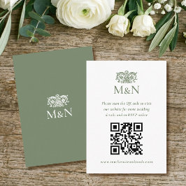 Tarjeta De Recepción Elegant RSVP Wedding Monogram QR Code Green