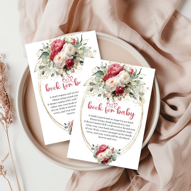 Tarjeta De Recepción Elegant Ruby Red White Greenery Book for Baby (Elegant Ruby Red White Greenery Book for Baby)