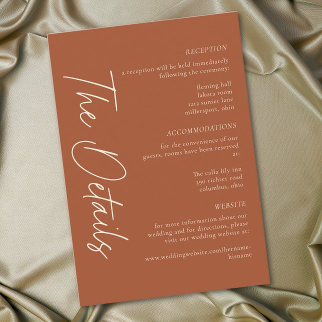 Tarjeta De Recepción Elegant Rust Terracotta Minimalist Wedding (Elegant Rust Terracotta Minimalist Wedding Enclosure Card)