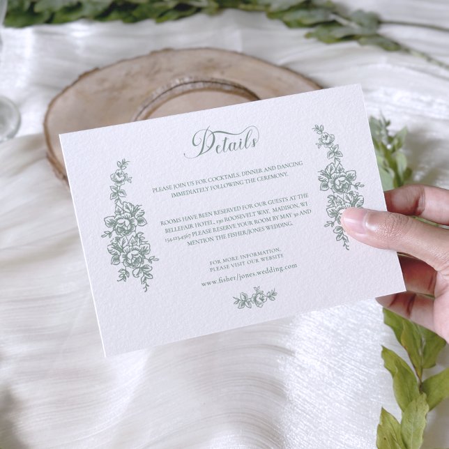 Tarjeta De Recepción Elegant Sage Baroque Roses Wedding (Subido por el creador)