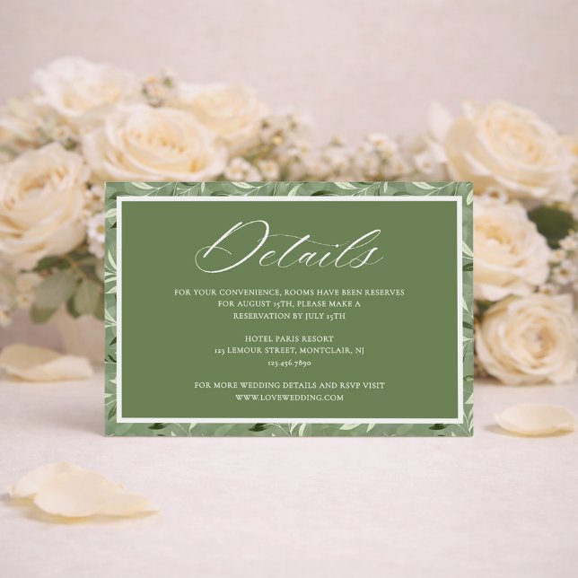 Tarjeta De Recepción Elegant Sage Green Botanical Wedding Details (Subido por el creador)
