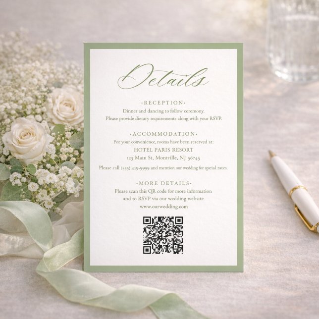 Tarjeta De Recepción Elegant Sage Green Botanical Wedding Details (Subido por el creador)
