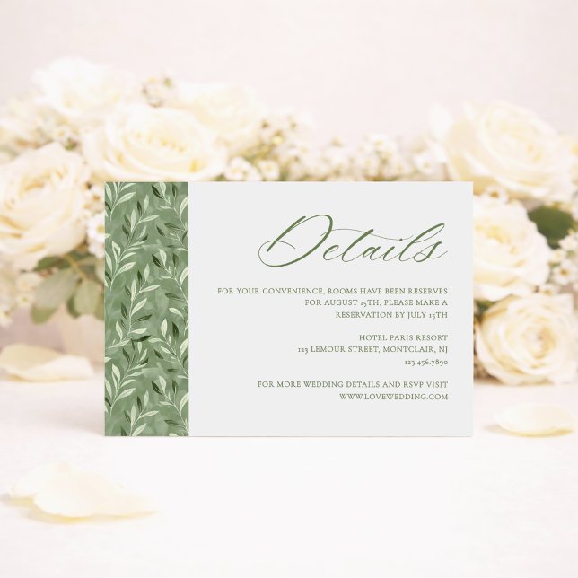 Tarjeta De Recepción Elegant Sage Green Botanical Wedding Details (Subido por el creador)