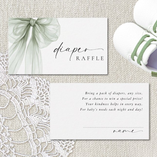 Tarjeta De Recepción Elegant Sage Green Bow Baby Shower Diaper Raffle (Subido por el creador)