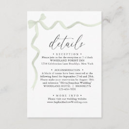 Tarjeta De Recepción Elegant Sage Green Bow Monogram Wedding Details