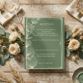 Tarjeta De Recepción Elegant Sage Green Eucalyptus Wedding Reception 