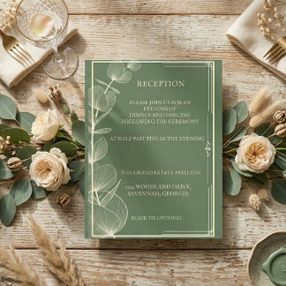 Tarjeta De Recepción Elegant Sage Green Eucalyptus Wedding Reception