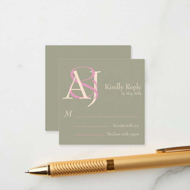 Tarjeta De Recepción Elegant Sage Green & Rose Pink Wedding Response (Anverso/Reverso In Situ)