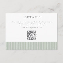 Elegant Sage Green Stripes QR Code Wedding Details