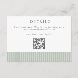 Tarjeta De Recepción Elegant Sage Green Stripes QR Code Wedding Details