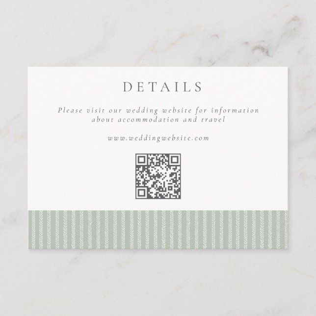 Tarjeta De Recepción Elegant Sage Green Stripes QR Code Wedding Details (Anverso)