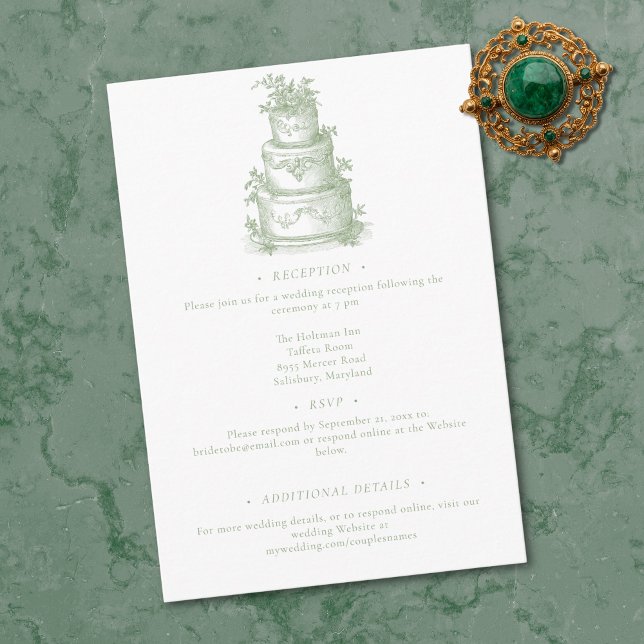Tarjeta De Recepción Elegant Sage Green Toile French Manor Wedding (Elegant Sage Green Toile French Manor Wedding Enclosure Card)