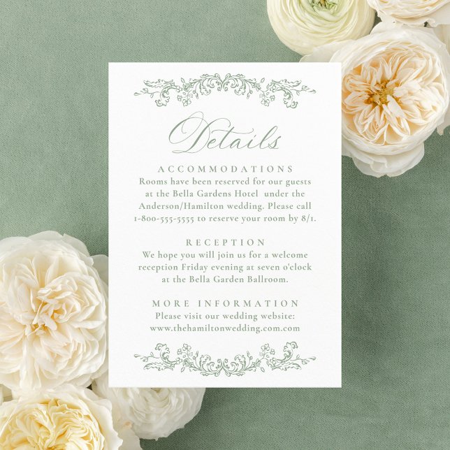 Tarjeta De Recepción Elegant Sage Green Victorian Floral Wedding Detail (Subido por el creador)