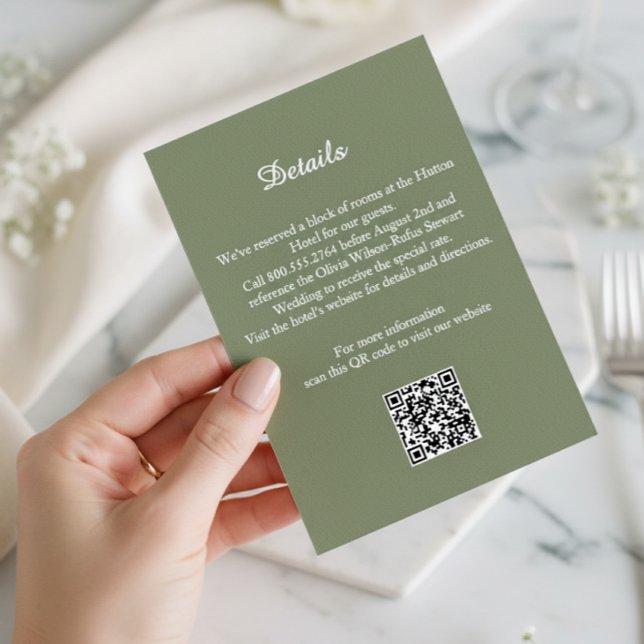 Tarjeta De Recepción Elegant Sage Green Wedding Details Enclosure Card (Subido por el creador)